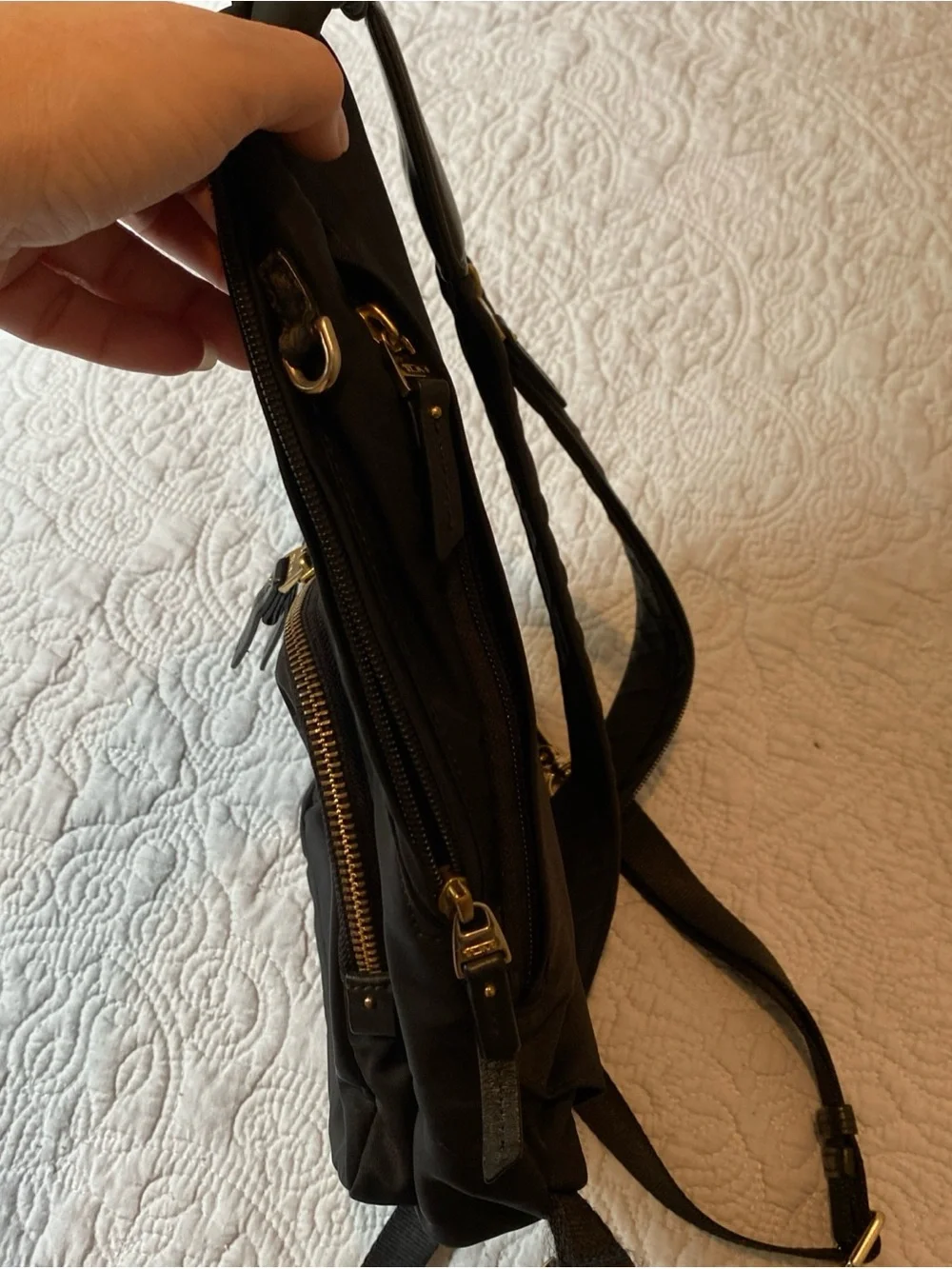 Tumi Black Nylon Backpack with Gold Hardware